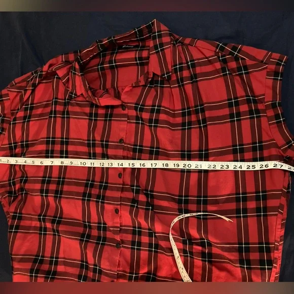 Madewell Red Plaid Short-Sleeve Button-Up Top - Picture 3 of 6